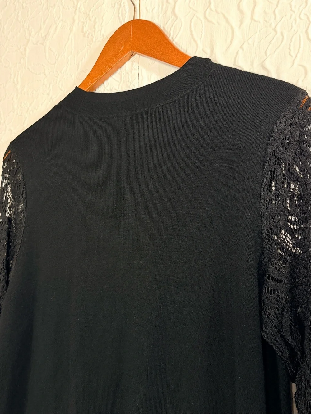 INC International Concepts Black Tunic Lace Sleeve Gold Button Sweater Sz XL
